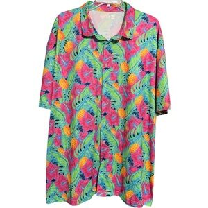 Vibrant Pink and Green Casual Button Down Shirt